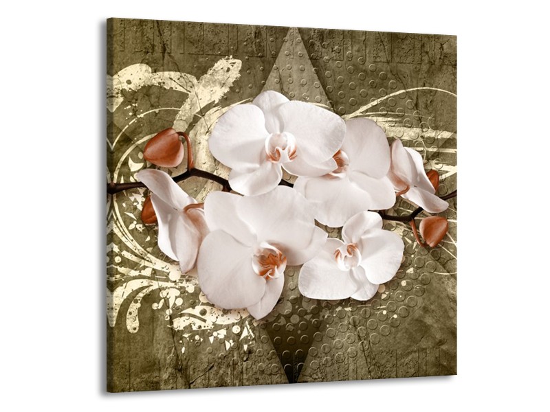 Canvas schilderij Orchidee | Goud, Wit, Bruin | 70x70cm 1Luik