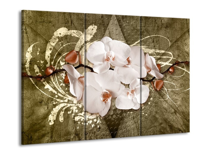 Glas schilderij Orchidee | Goud, Wit, Bruin | 90x60cm 3Luik