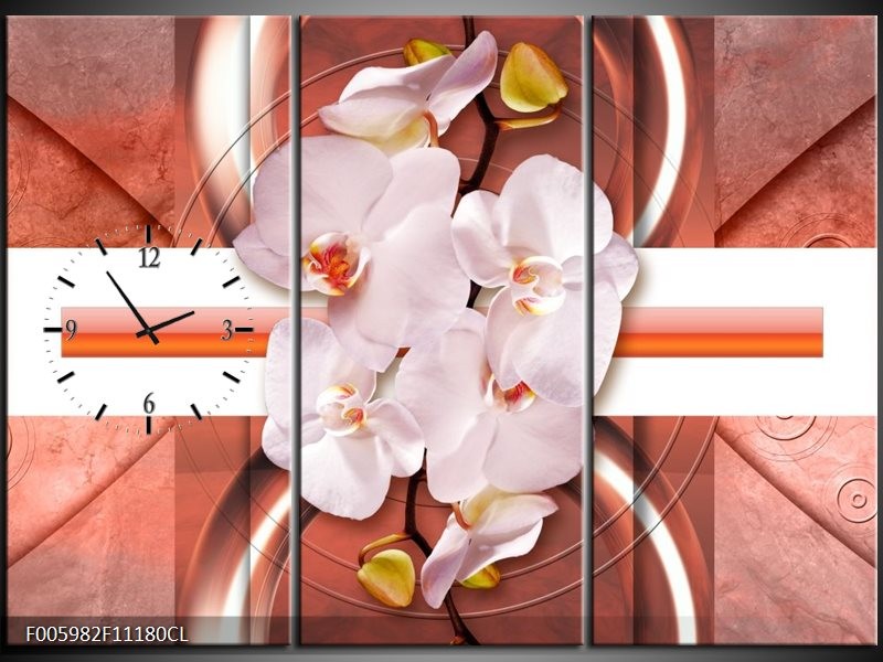 Klok schilderij Orchidee | Wit, Rood | 111x80cm 3Luik