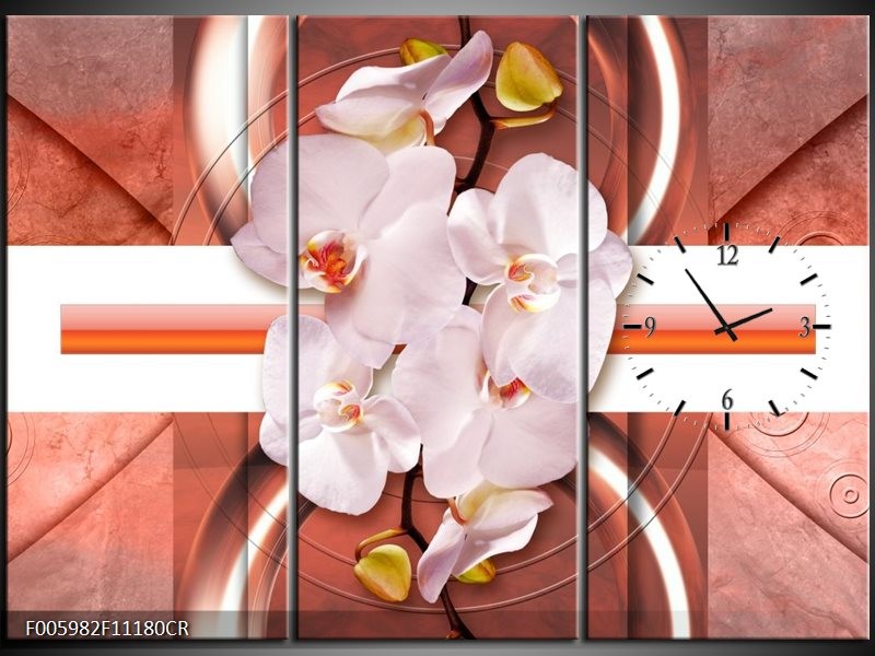 Klok schilderij Orchidee | Wit, Rood | 111x80cm 3Luik
