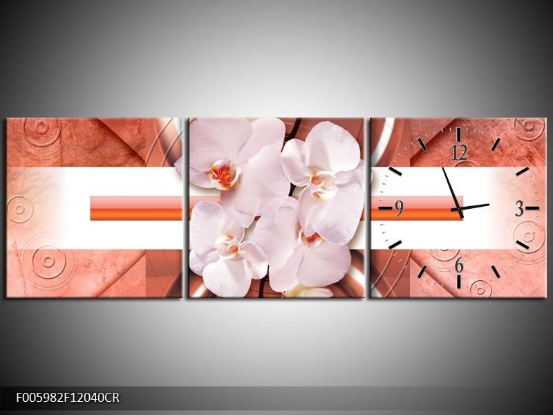 Klok schilderij Orchidee | Wit, Rood | 120x40cm 3Luik