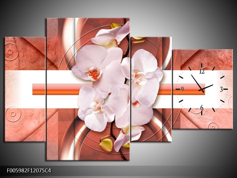 Klok schilderij Orchidee | Wit, Rood | 120x75cm 4Luik