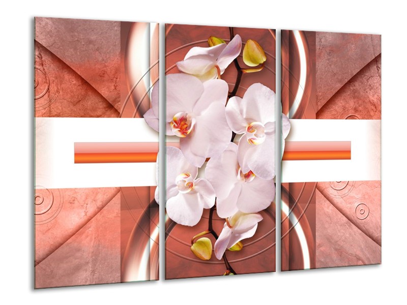 Canvas schilderij Orchidee | Wit, Rood | 120x80cm 3Luik