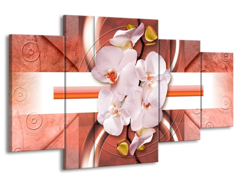 Canvas schilderij Orchidee | Wit, Rood | 160x90cm 4Luik