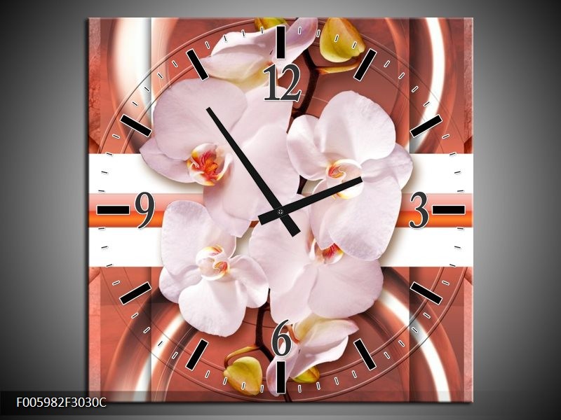 Klok schilderij Orchidee | Wit, Rood | 30x30cm 1Luik