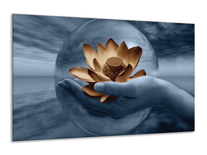 Glas schilderij Bloem | Grijs, Blauw, Bruin | 120x70cm 1Luik