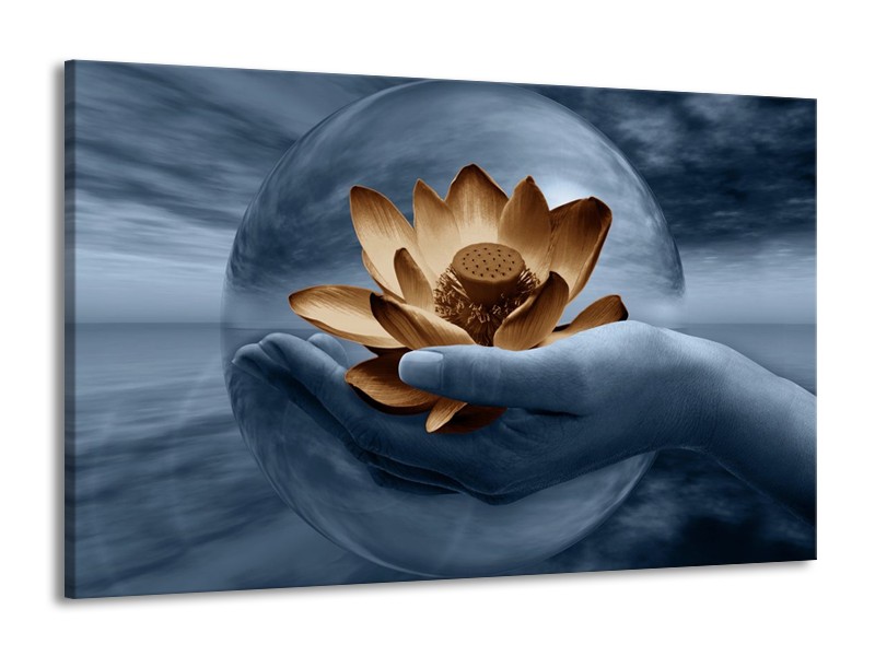 Glas schilderij Bloem | Grijs, Blauw, Bruin | 140x90cm 1Luik