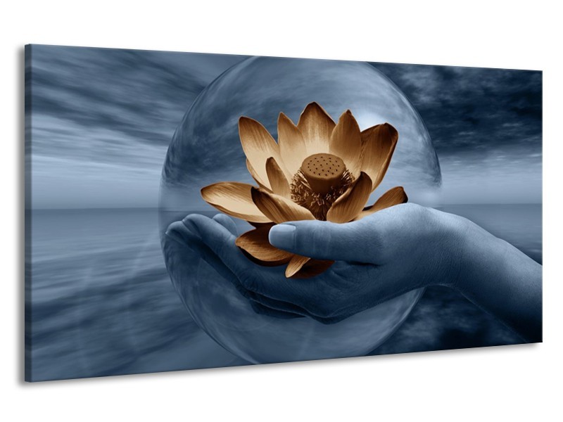 Canvas schilderij Bloem | Grijs, Blauw, Bruin | 190x100cm 1Luik