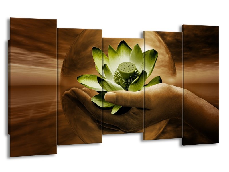 Canvas schilderij Bloem | Groen, Bruin | 150x80cm 5Luik