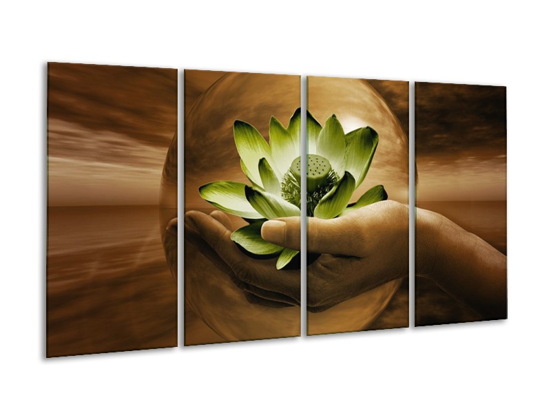 Glas schilderij Bloem | Groen, Bruin | 160x80cm 4Luik