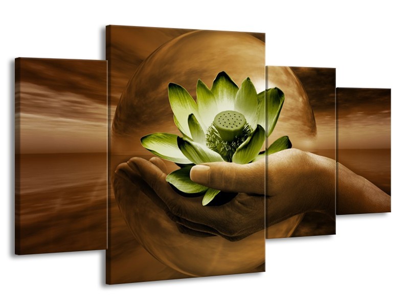 Glas schilderij Bloem | Groen, Bruin | 160x90cm 4Luik