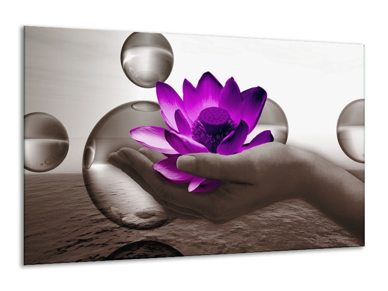 Glas schilderij Bloem | Paars, Grijs | 120x70cm 1Luik