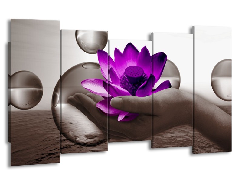 Canvas schilderij Bloem | Paars, Grijs | 150x80cm 5Luik
