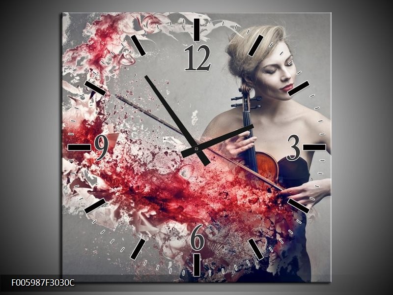 Klok schilderij Muziek | Rood, Grijs | 30x30cm 1Luik