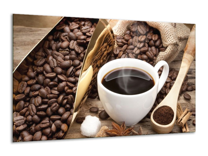 Canvas schilderij Koffie | Bruin, Wit, Goud | 120x70cm 1Luik