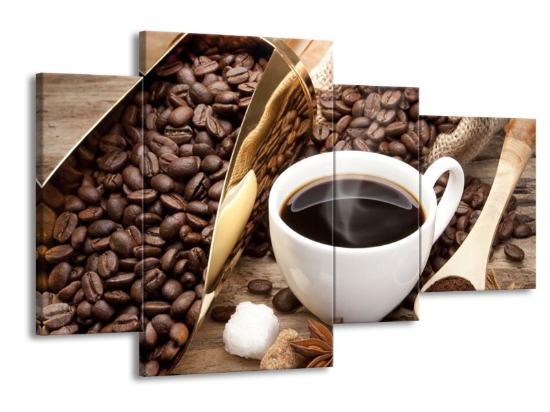 Canvas schilderij Koffie | Bruin, Wit, Goud | 120x75cm 4Luik