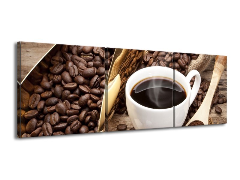 Canvas schilderij Koffie | Bruin, Wit, Goud | 150x50cm 3Luik