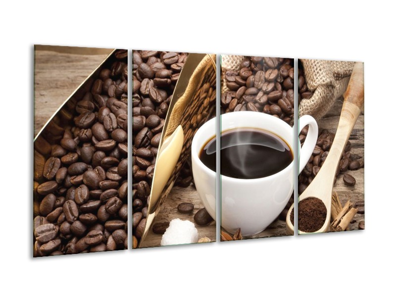 Canvas schilderij Koffie | Bruin, Wit, Goud | 160x80cm 4Luik