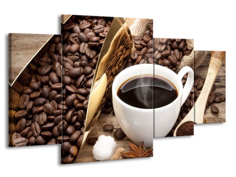 Canvas schilderij Koffie | Bruin, Wit, Goud | 160x90cm 4Luik