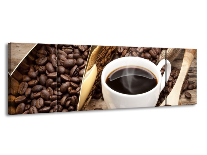 Canvas schilderij Koffie | Bruin, Wit, Goud | 170x50cm 3Luik