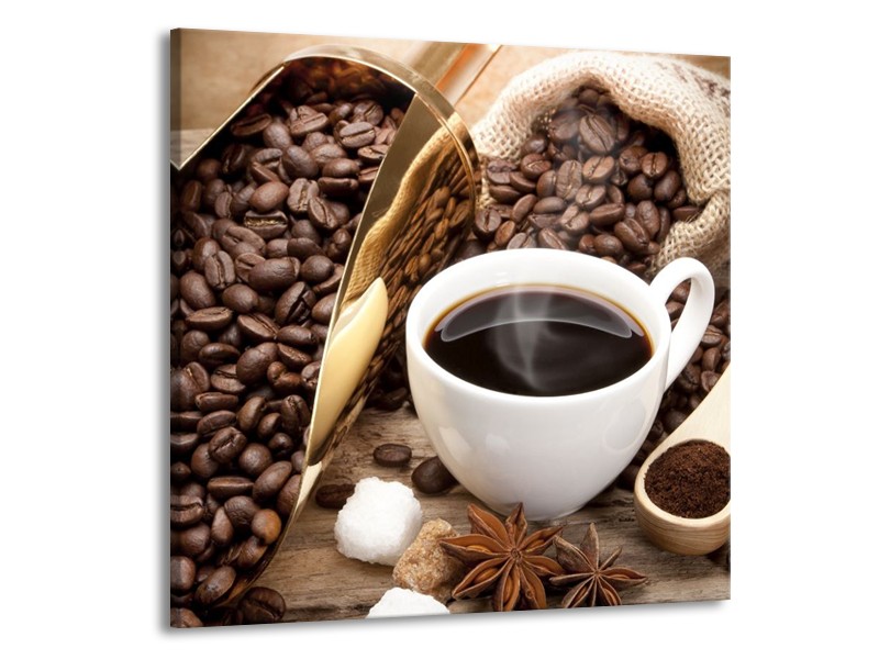 Canvas schilderij Koffie | Bruin, Wit, Goud | 50x50cm 1Luik