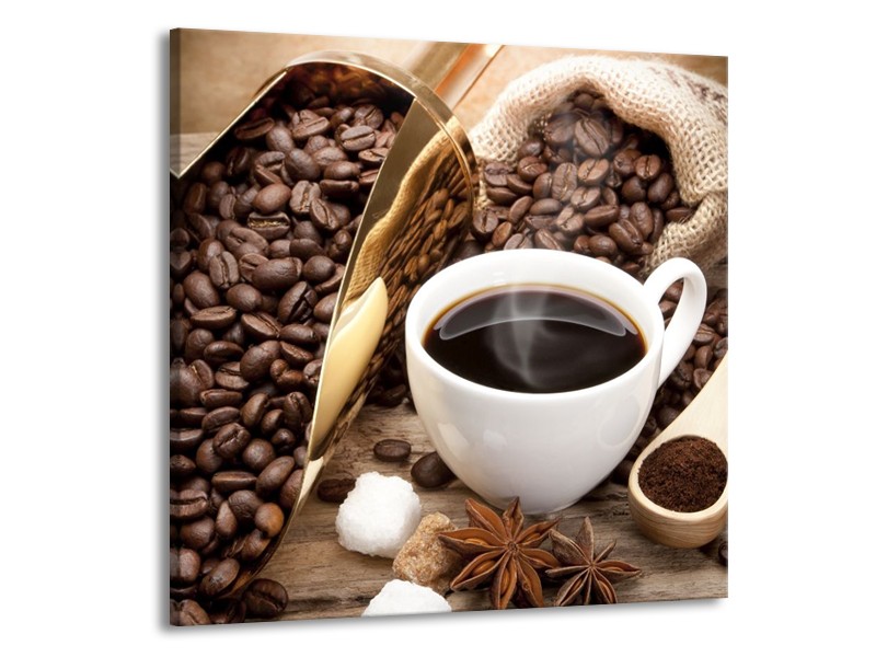 Canvas schilderij Koffie | Bruin, Wit, Goud | 70x70cm 1Luik