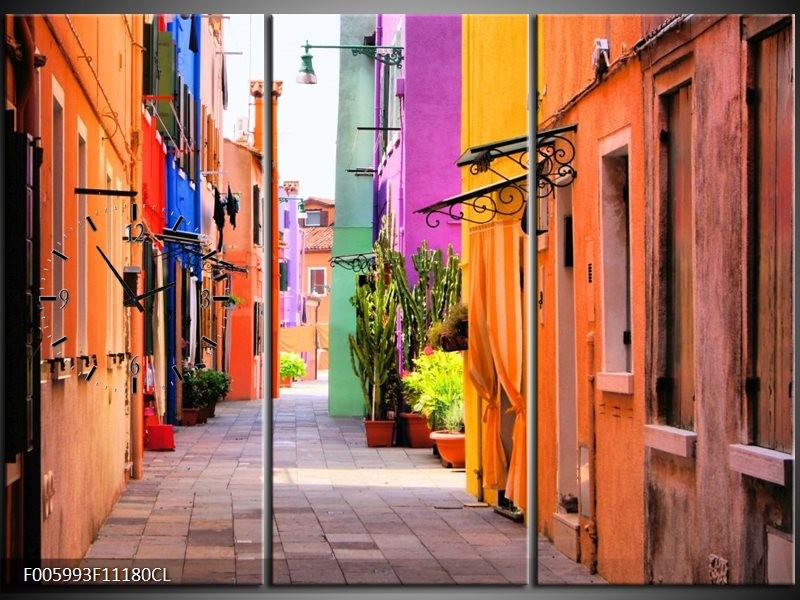 Klok schilderij Venetie | Oranje, Paars, Blauw | 111x80cm 3Luik