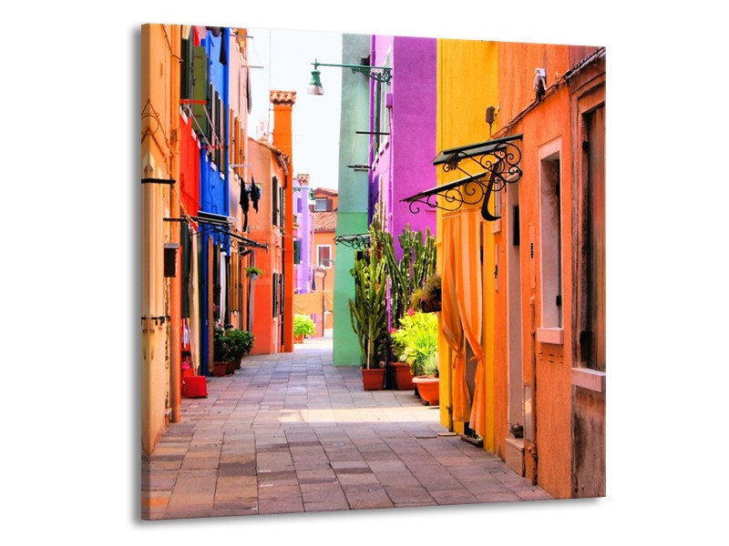 Canvas schilderij Venetie | Oranje, Paars, Blauw | 70x70cm 1Luik