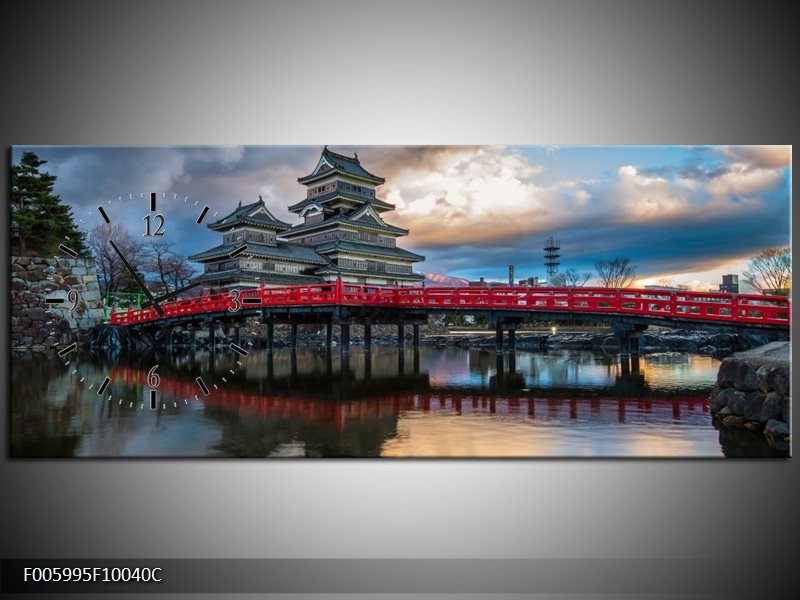 Klok schilderij Brug | Rood, Blauw, Grijs | 100x40cm 1Luik