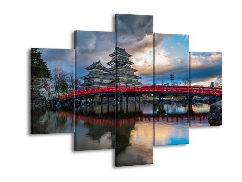 Glas schilderij Brug | Rood, Blauw, Grijs | 150x105cm 5Luik