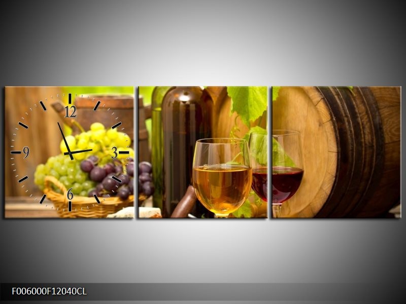 Klok schilderij Wijn | Groen, Bruin | 120x40cm 3Luik