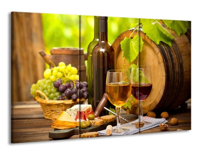 Canvas schilderij Wijn | Groen, Bruin | 165x100cm 3Luik