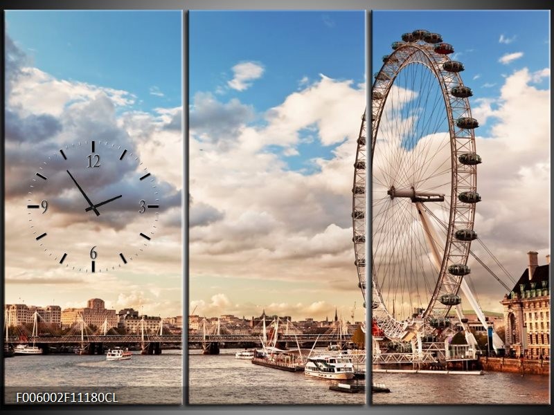 Klok schilderij Water | Blauw, Grijs | 111x80cm 3Luik