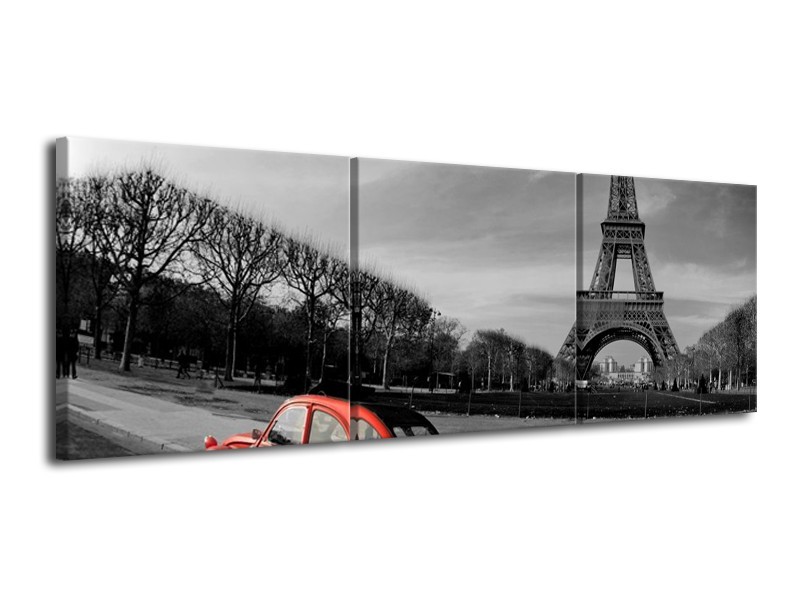 Canvas schilderij Parijs | Grijs, Rood | 120x40cm 3Luik
