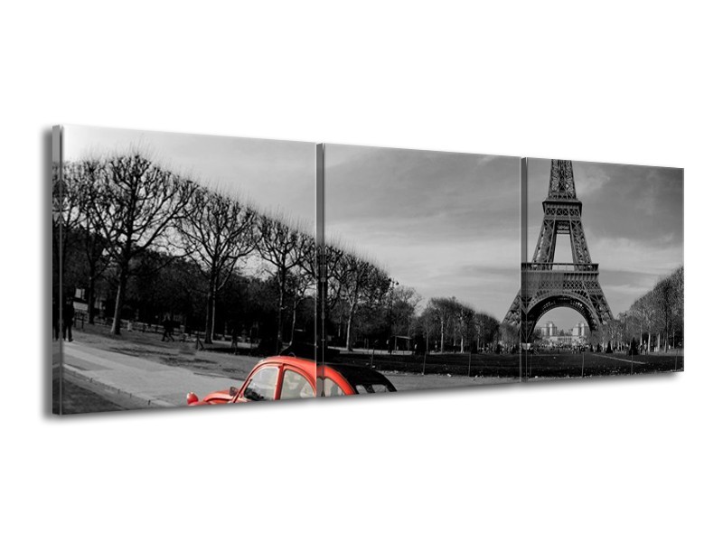 Canvas schilderij Parijs | Grijs, Rood | 150x50cm 3Luik