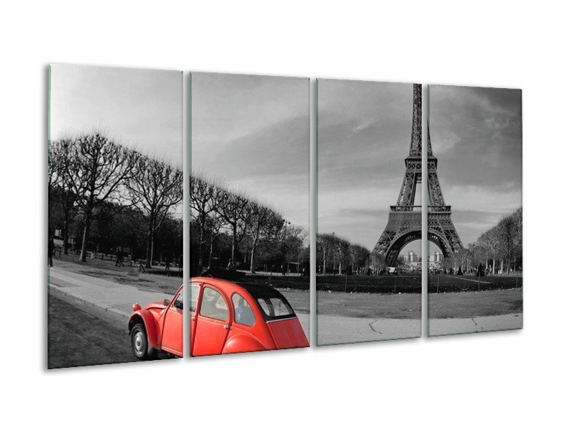 Canvas schilderij Parijs | Grijs, Rood | 160x80cm 4Luik