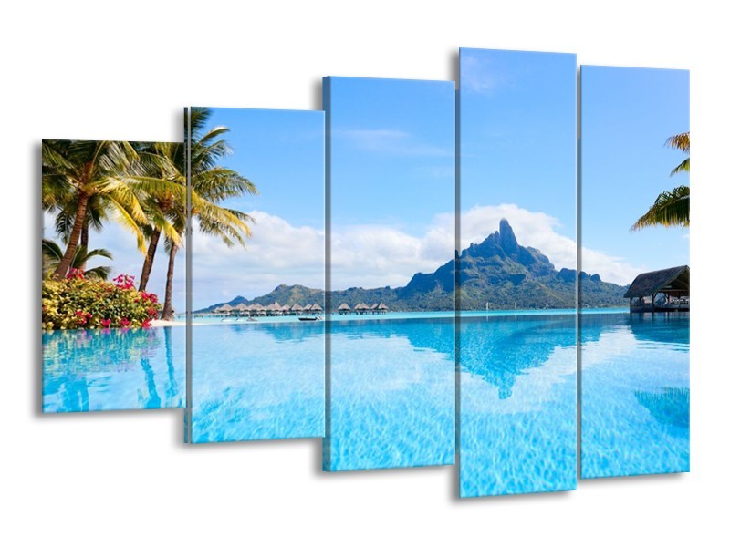 Canvas schilderij Vakantie | Blauw, Groen, Wit | 150x100cm 5Luik