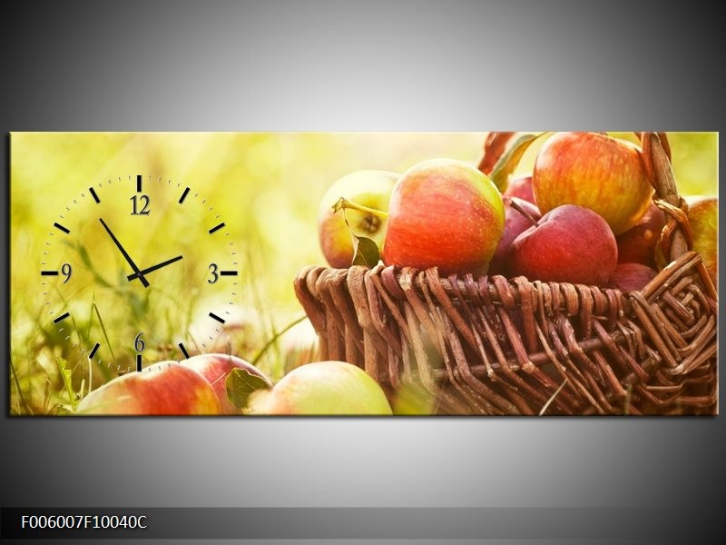 Klok schilderij Appels | Groen, Rood, Bruin | 100x40cm 1Luik