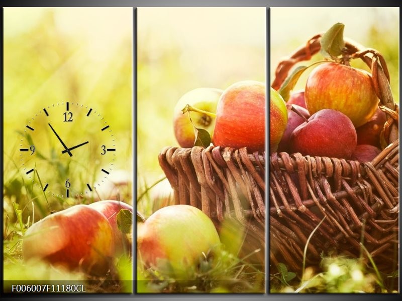 Klok schilderij Appels | Groen, Rood, Bruin | 111x80cm 3Luik