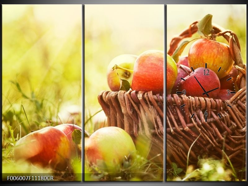 Klok schilderij Appels | Groen, Rood, Bruin | 111x80cm 3Luik