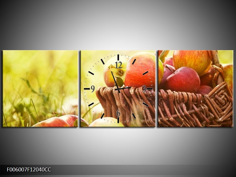 Klok schilderij Appels | Groen, Rood, Bruin | 120x40cm 3Luik