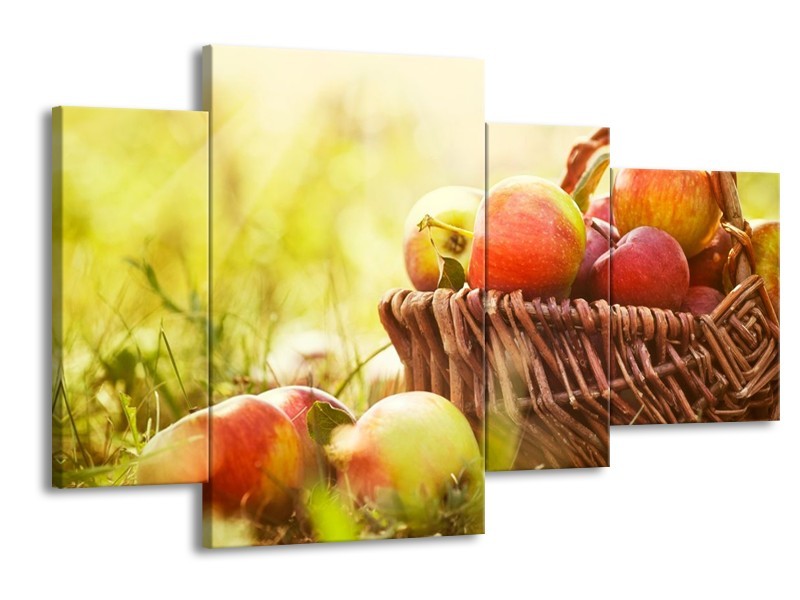 Canvas schilderij Appels | Groen, Rood, Bruin | 120x75cm 4Luik