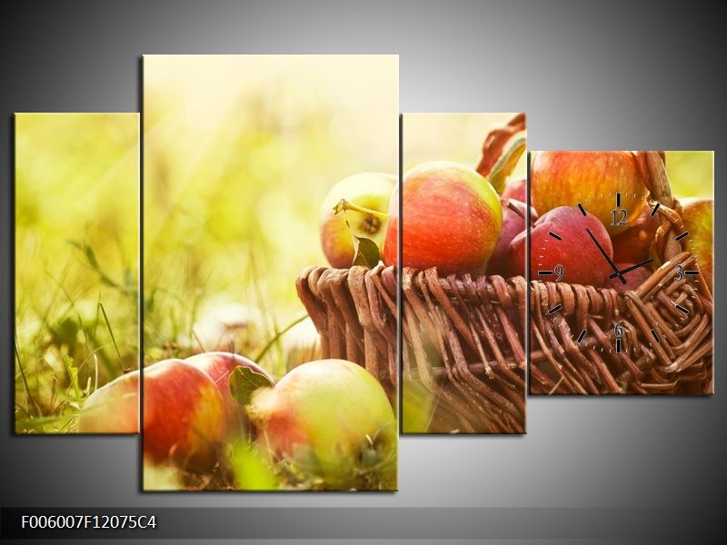 Klok schilderij Appels | Groen, Rood, Bruin | 120x75cm 4Luik