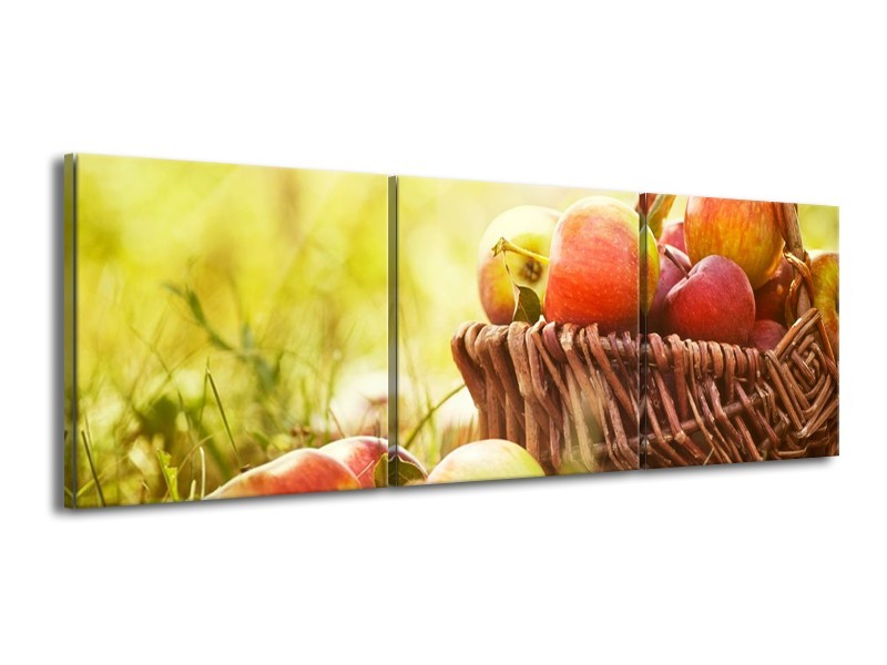 Canvas schilderij Appels | Groen, Rood, Bruin | 150x50cm 3Luik