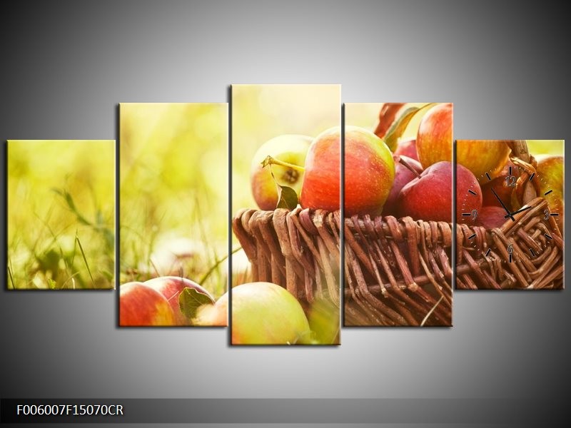 Klok schilderij Appels | Groen, Rood, Bruin | 150x70cm 5Luik