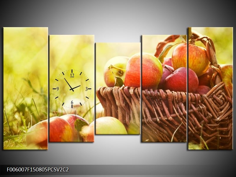 Klok schilderij Appels | Groen, Rood, Bruin | 150x80cm 5Luik
