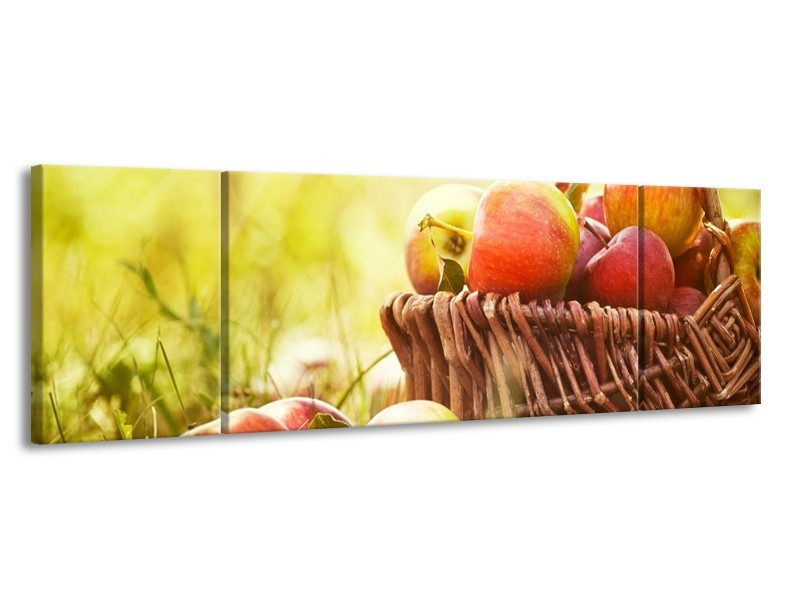 Canvas schilderij Appels | Groen, Rood, Bruin | 170x50cm 3Luik