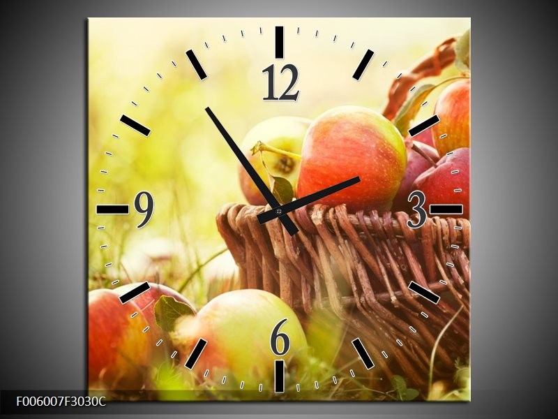 Klok schilderij Appels | Groen, Rood, Bruin | 30x30cm 1Luik