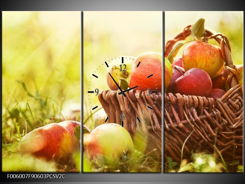 Klok schilderij Appels | Groen, Rood, Bruin | 90x60cm 3Luik