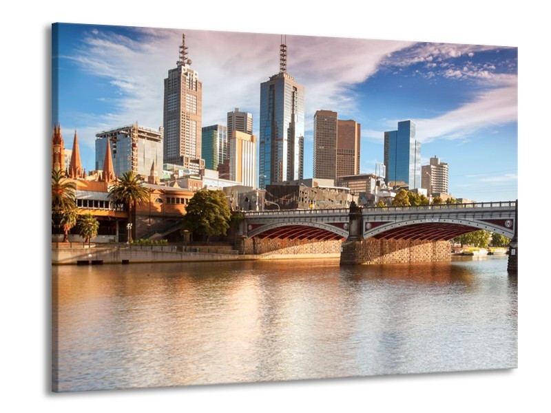 Glas schilderij Wolkenkrabber | Grijs, Bruin, Blauw | 100x70cm 1Luik